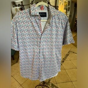 Robert Graham Mens 2XL Short Sleeve Button-Down Shirt Purple & Pink Geometric